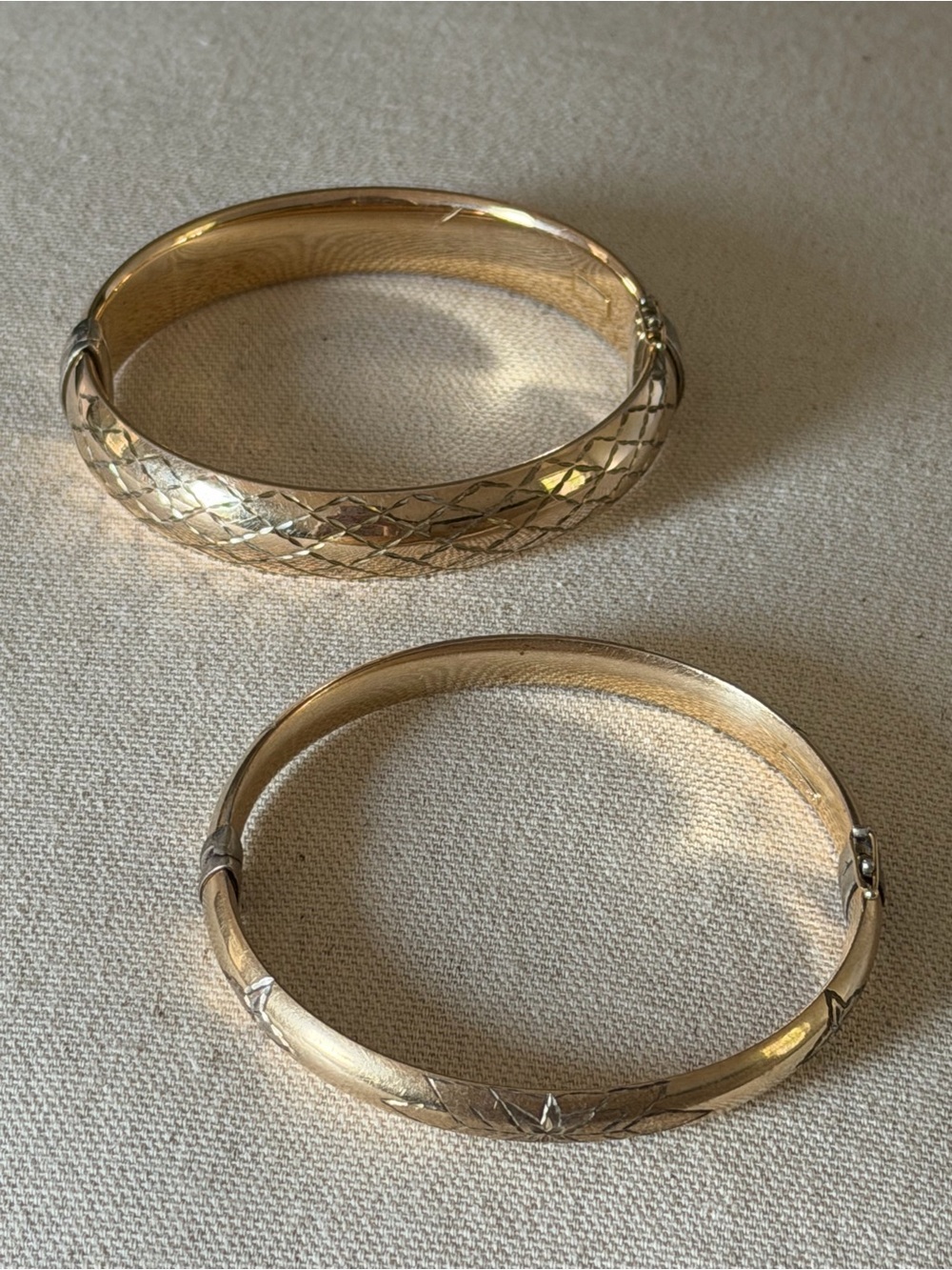 Gold Plated 925 Sterling Silver Beautiful Textured Bangle Bracelet Lot of 2